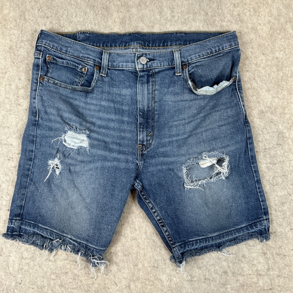Levis 412 Slim Shorts Men's 38 Blue 9" Inseam Distressed Faded‎ Western Skater